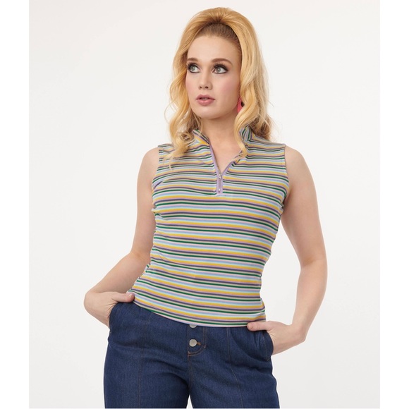 Unique Vintage Tops - Unique Vintage Multicolor Zip Top